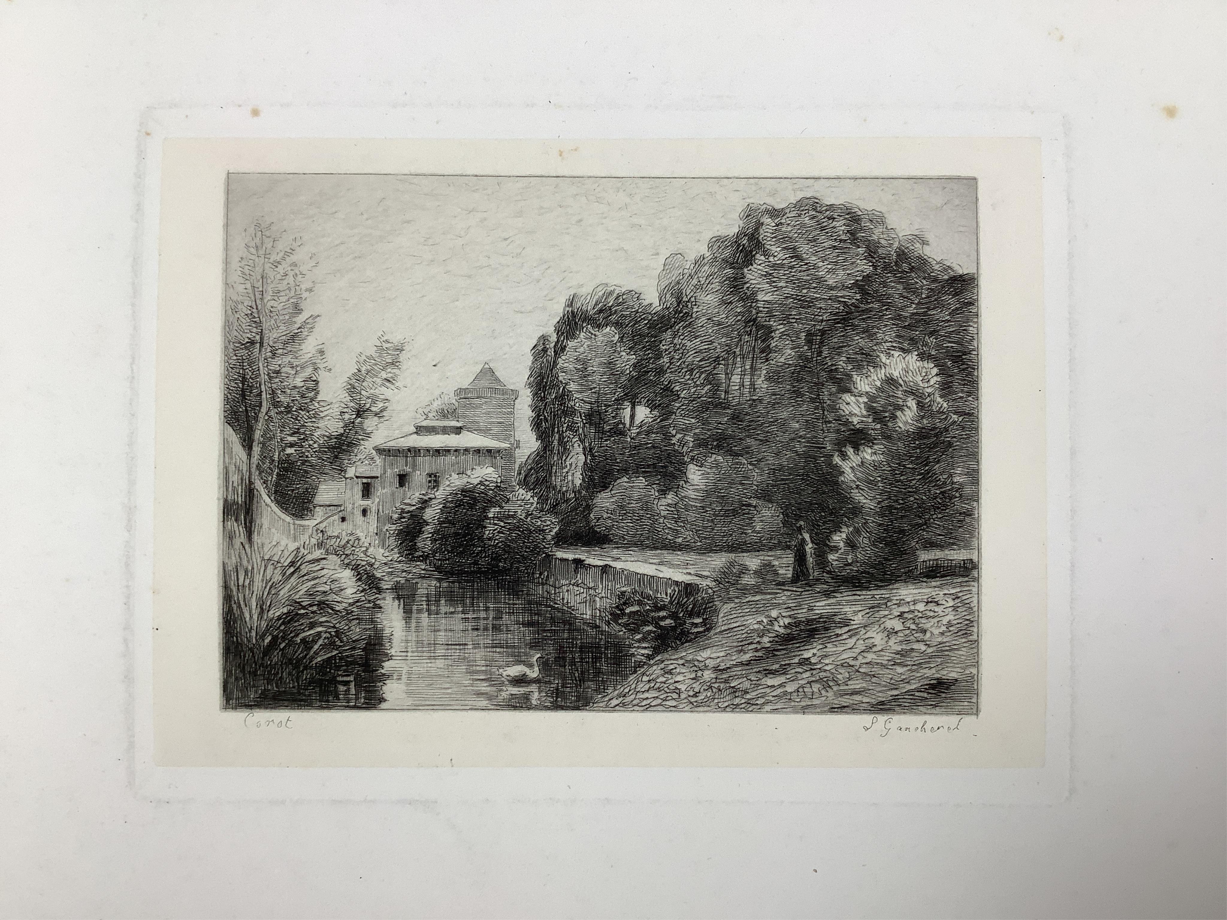 A large folio of etchings, to include after Eugene Delacroix, 'The mourning of Christ', each 45 x 32cm, housed in a leather folder